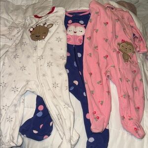 Carters size 3 to 6 months for pairs, Footy pajamas,owl reindeer, giraffe monkey